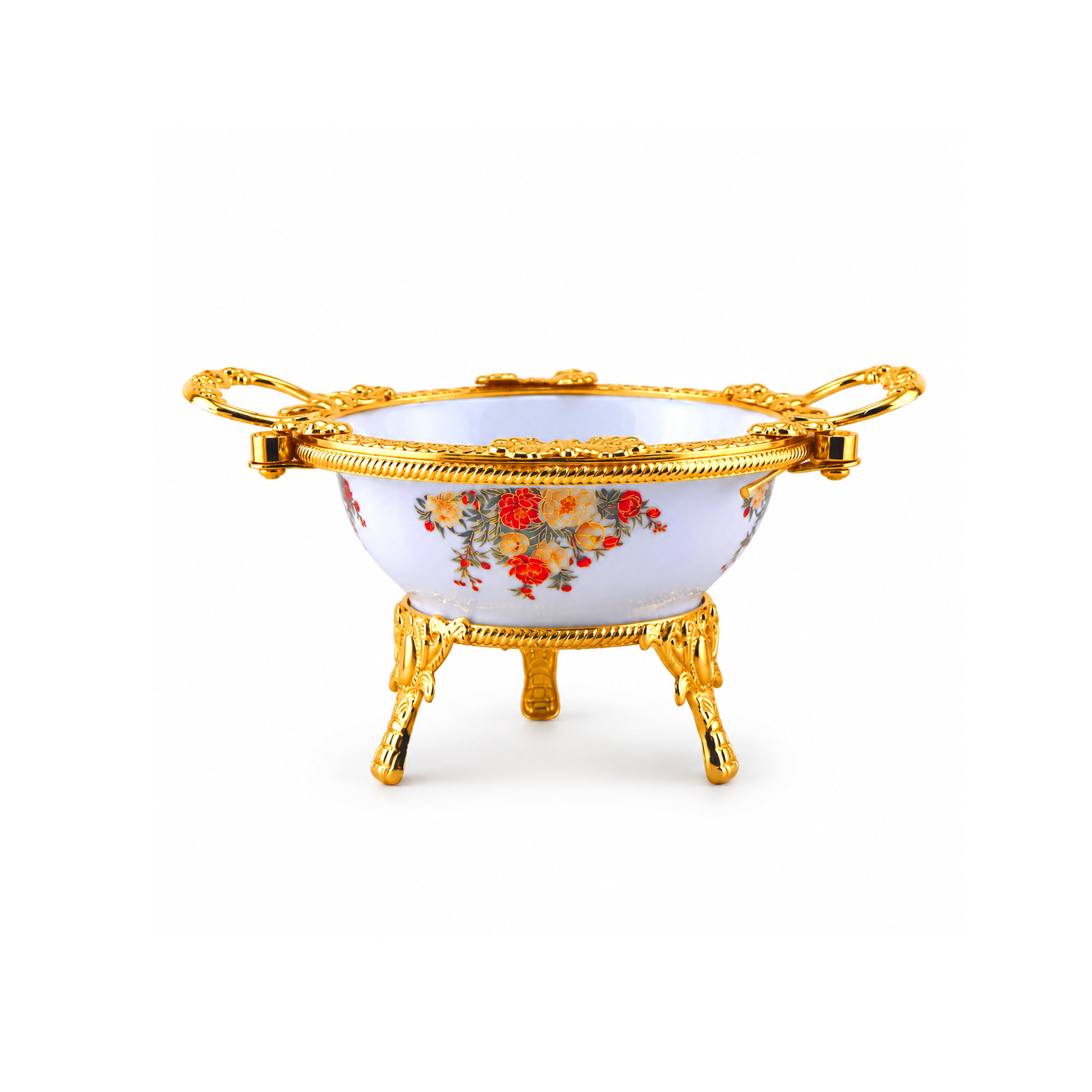 Brilliant Porcelain Serving Bowl - Ornate Gold Flower - 7 Inches