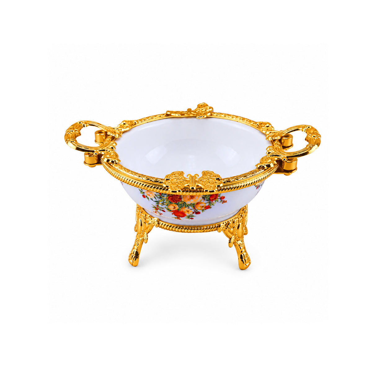 Brilliant Porcelain Serving Bowl - Ornate Gold Flower - 7 Inches