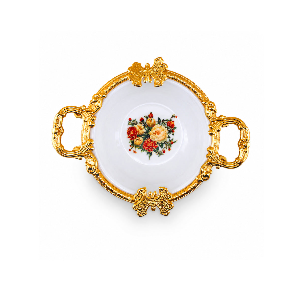 Brilliant Porcelain Serving Bowl - Ornate Gold Flower - 7 Inches