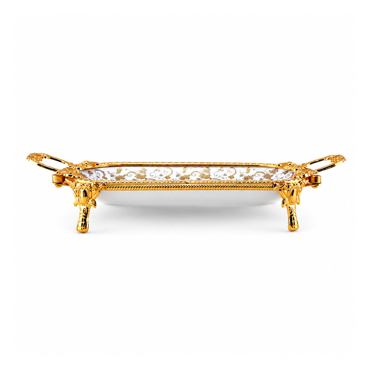 Brilliant Porcelain Rectangular Serving Dish - Gold Flower - 12.5-Inch
