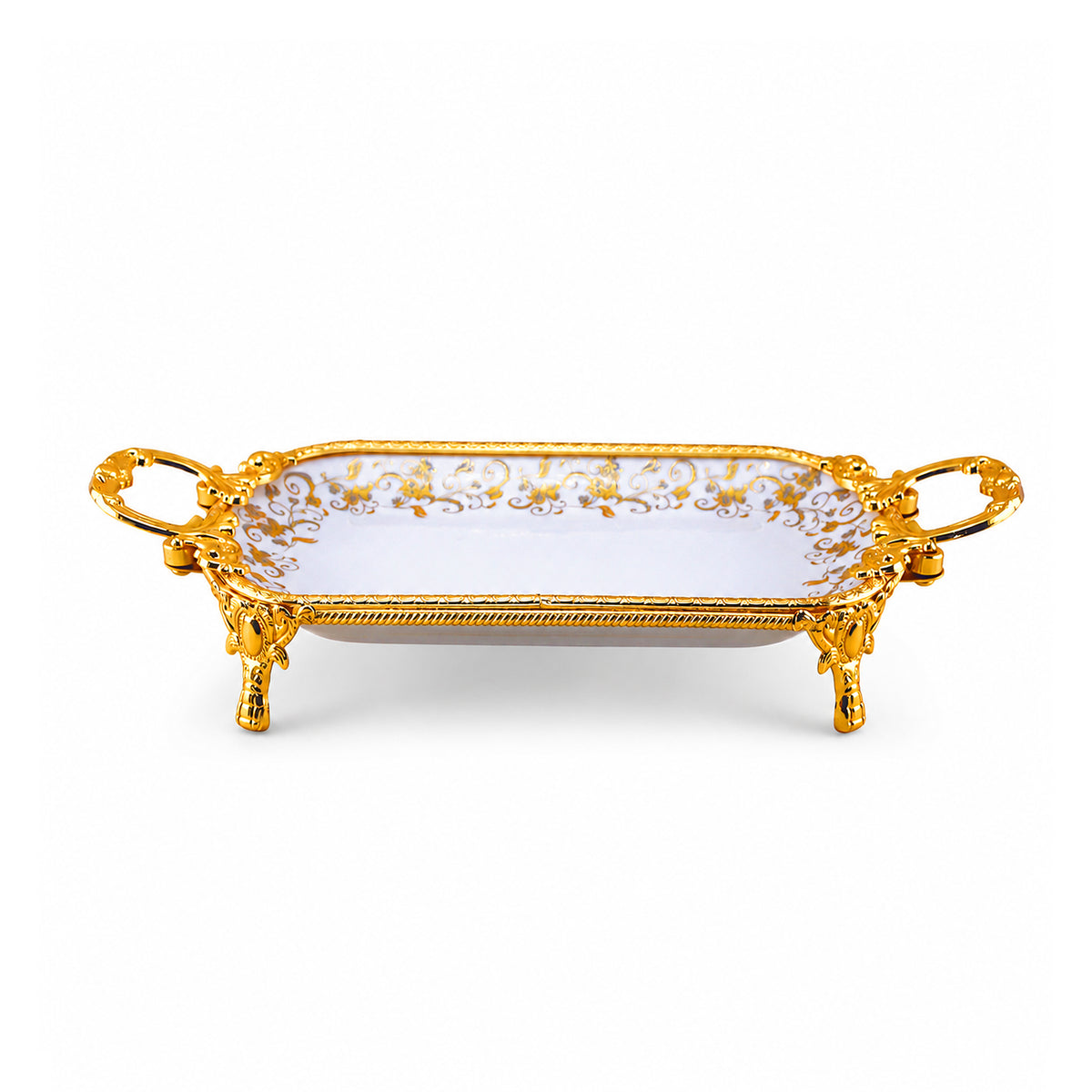 Brilliant Porcelain Rectangular Serving Dish - Gold Flower - 12.5-Inch