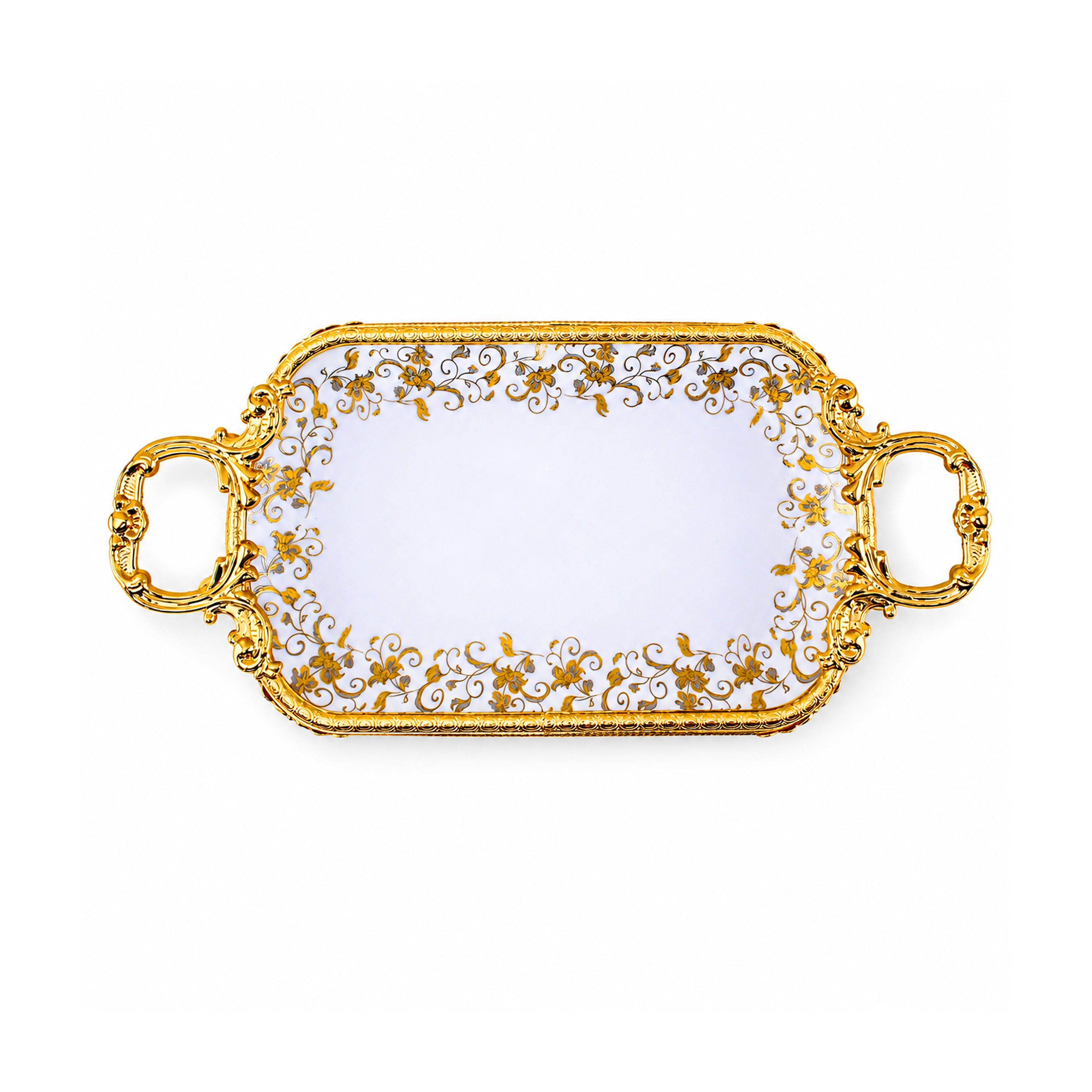 Brilliant Porcelain Rectangular Serving Dish - Gold Flower - 12.5-Inch