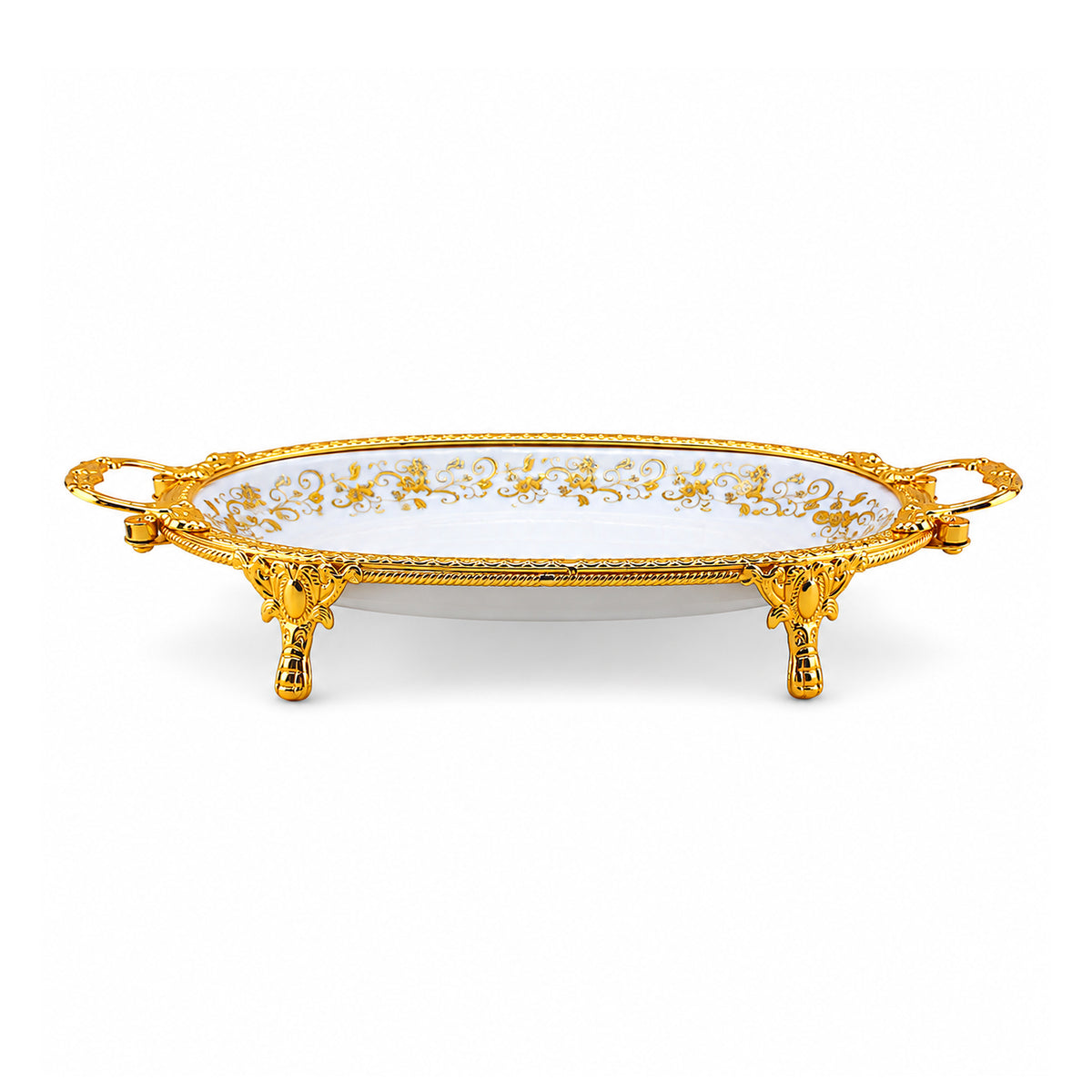 Brilliant Porcelain Oval Serving Dish - Golden Flower - 13.5 Inch