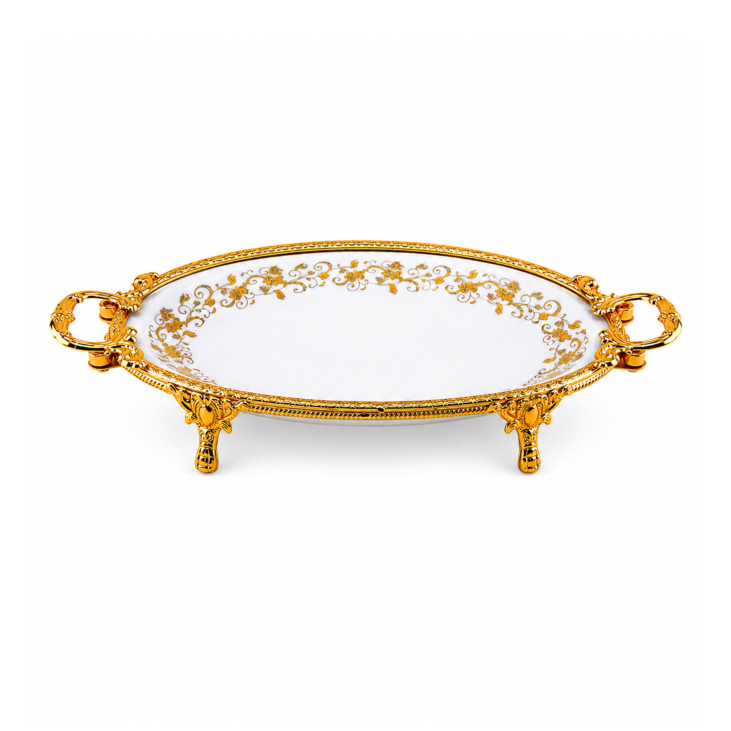 Brilliant Porcelain Oval Serving Dish - Golden Flower - 13.5 Inch
