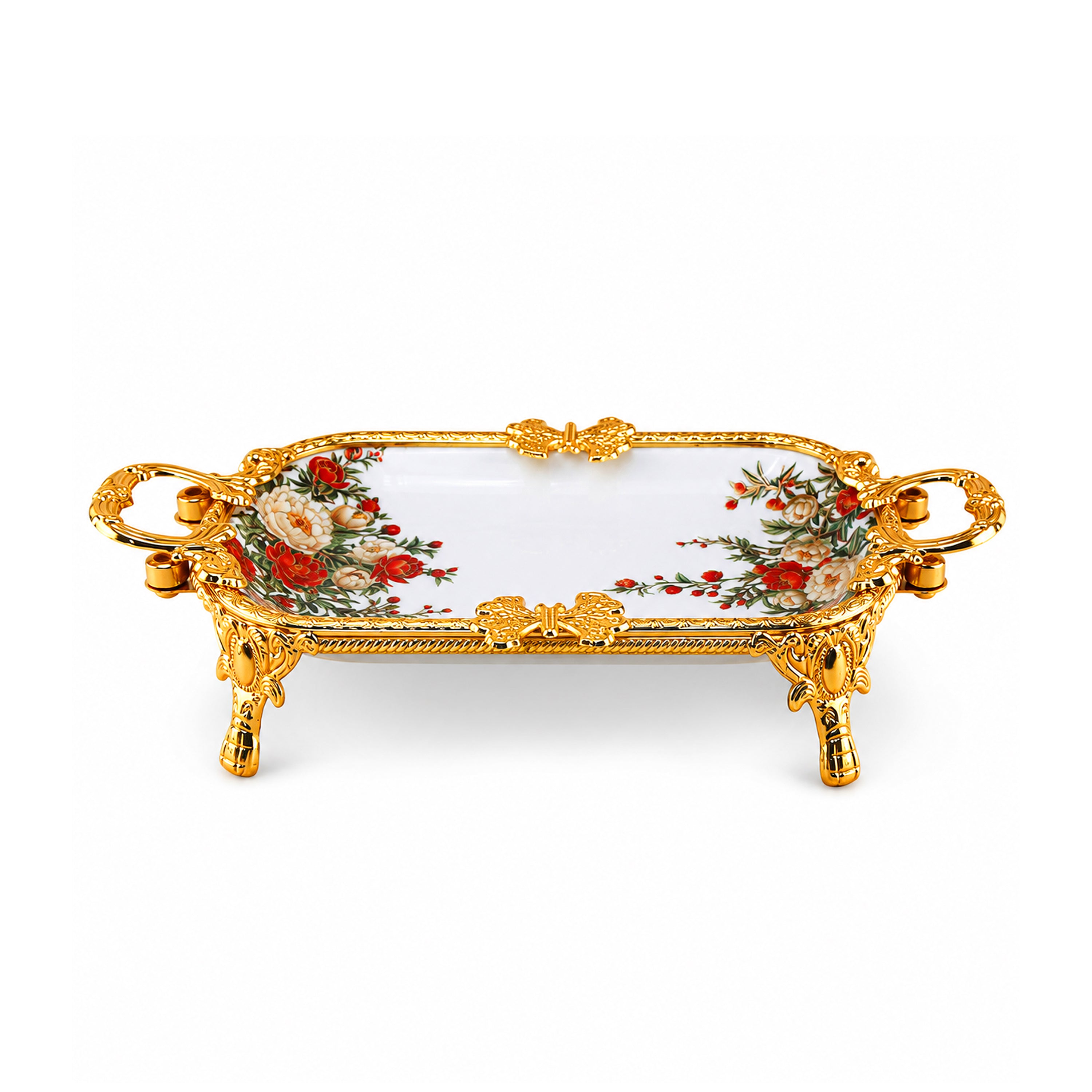 Brilliant Porcelain Rectangular Serving Dish - Red Flower - 10.75 Inch