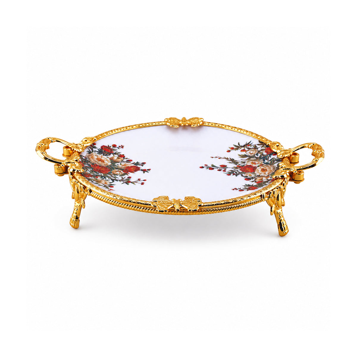 Brilliant Porcelain Round Serving Dish - Red Flower - 12 Inch