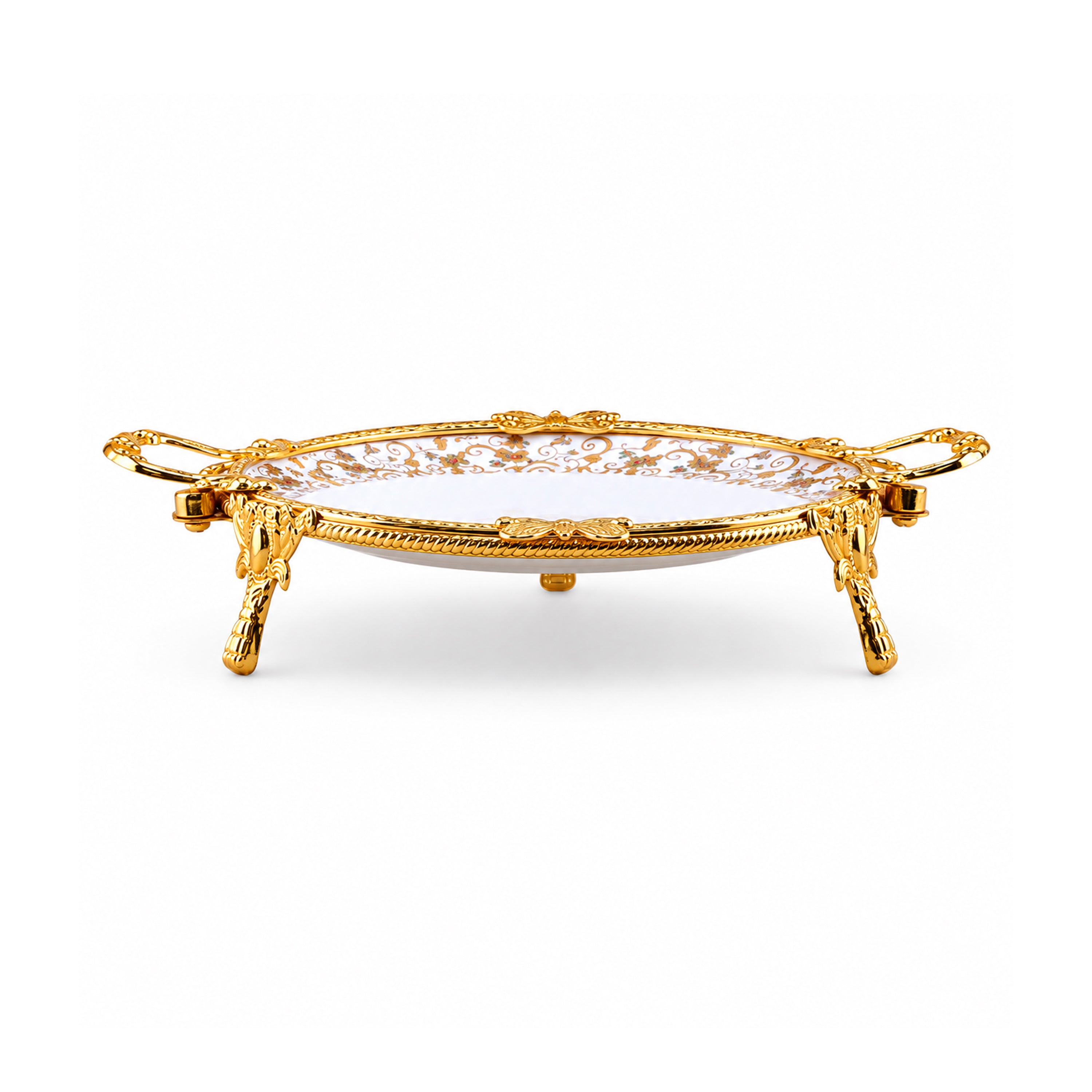 Brilliant Porcelain Round Serving Dish - Golden Flower - 8.5 Inch