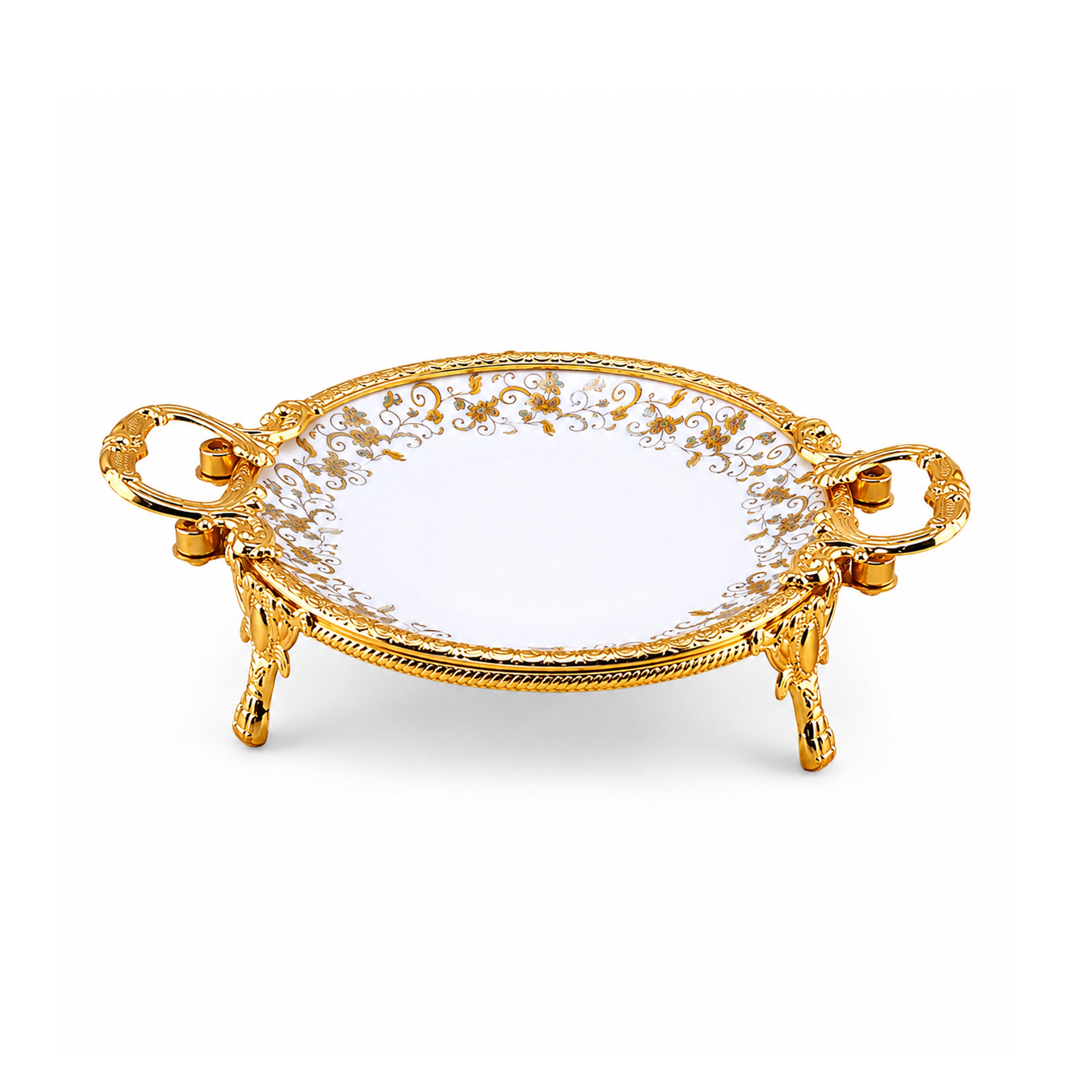 Brilliant Porcelain Round Serving Dish - Golden Flower - 8.5 Inch