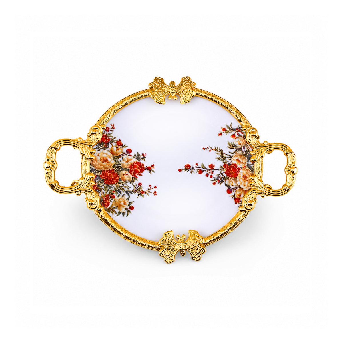 Brilliant Porcelain Serving Dish - Red Flower - 8.5 Inch