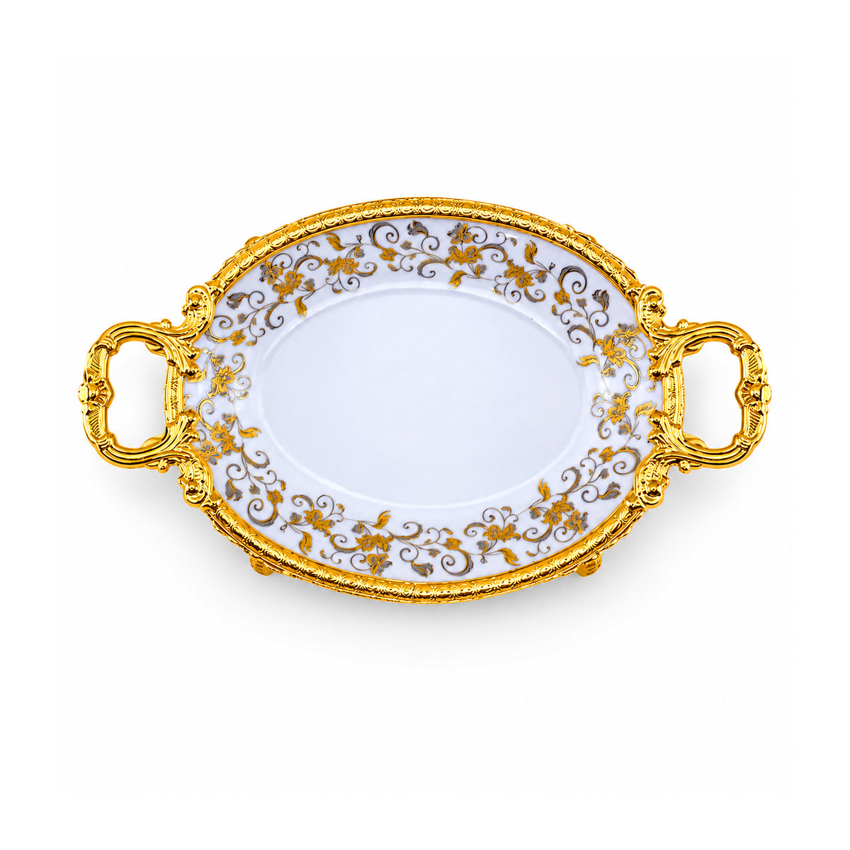 Brilliant Porcelain Serving Oval Dish - Red Flower - 10 Inch