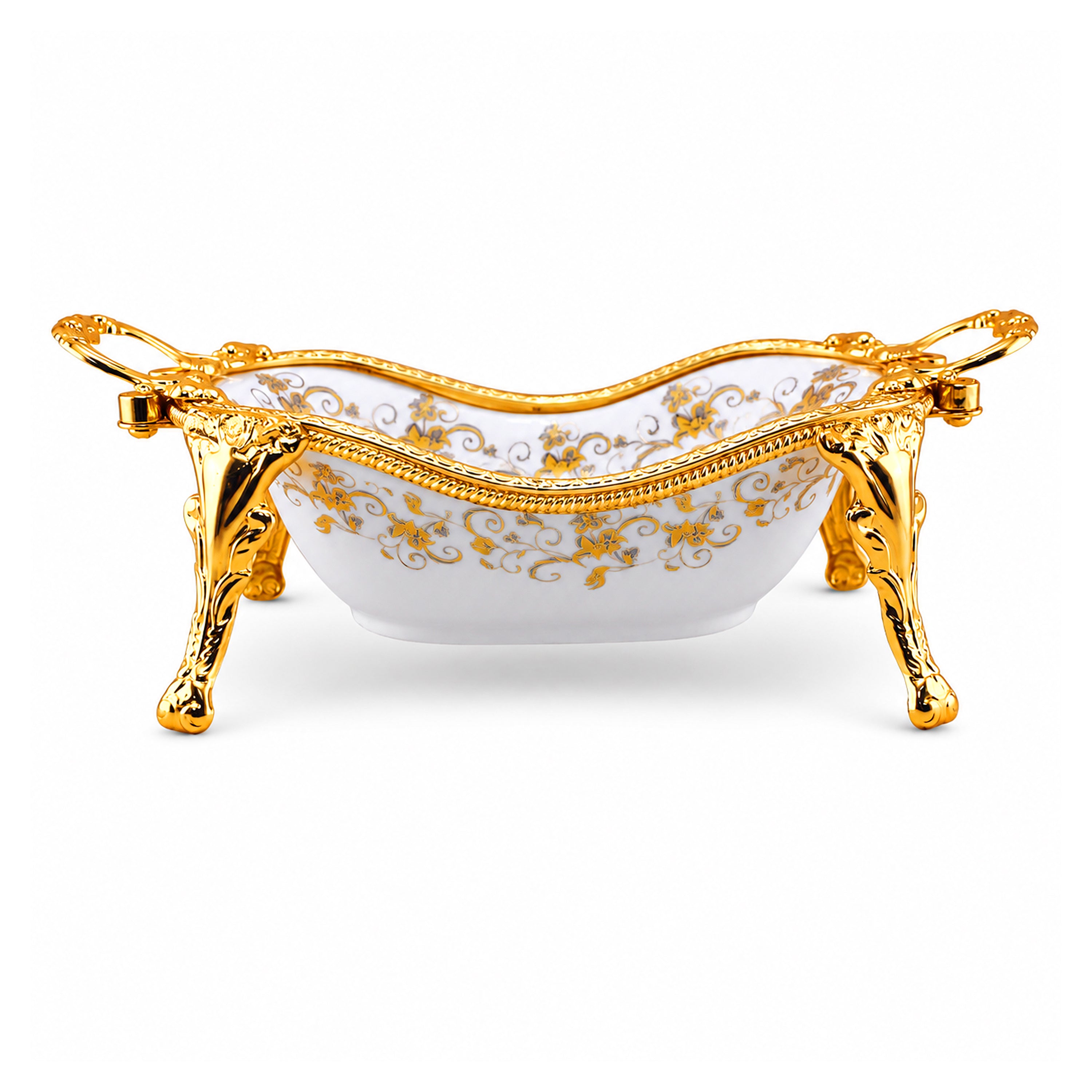 Brilliant Porcelain Oval Wavy Serving Dish - Golden Flower - 11 Inch