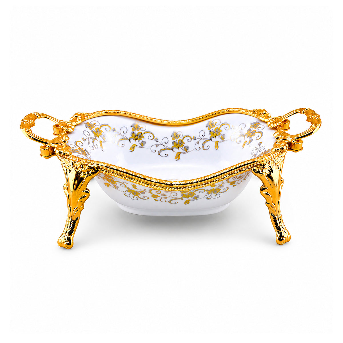 Brilliant Porcelain Oval Wavy Serving Dish - Golden Flower - 11 Inch