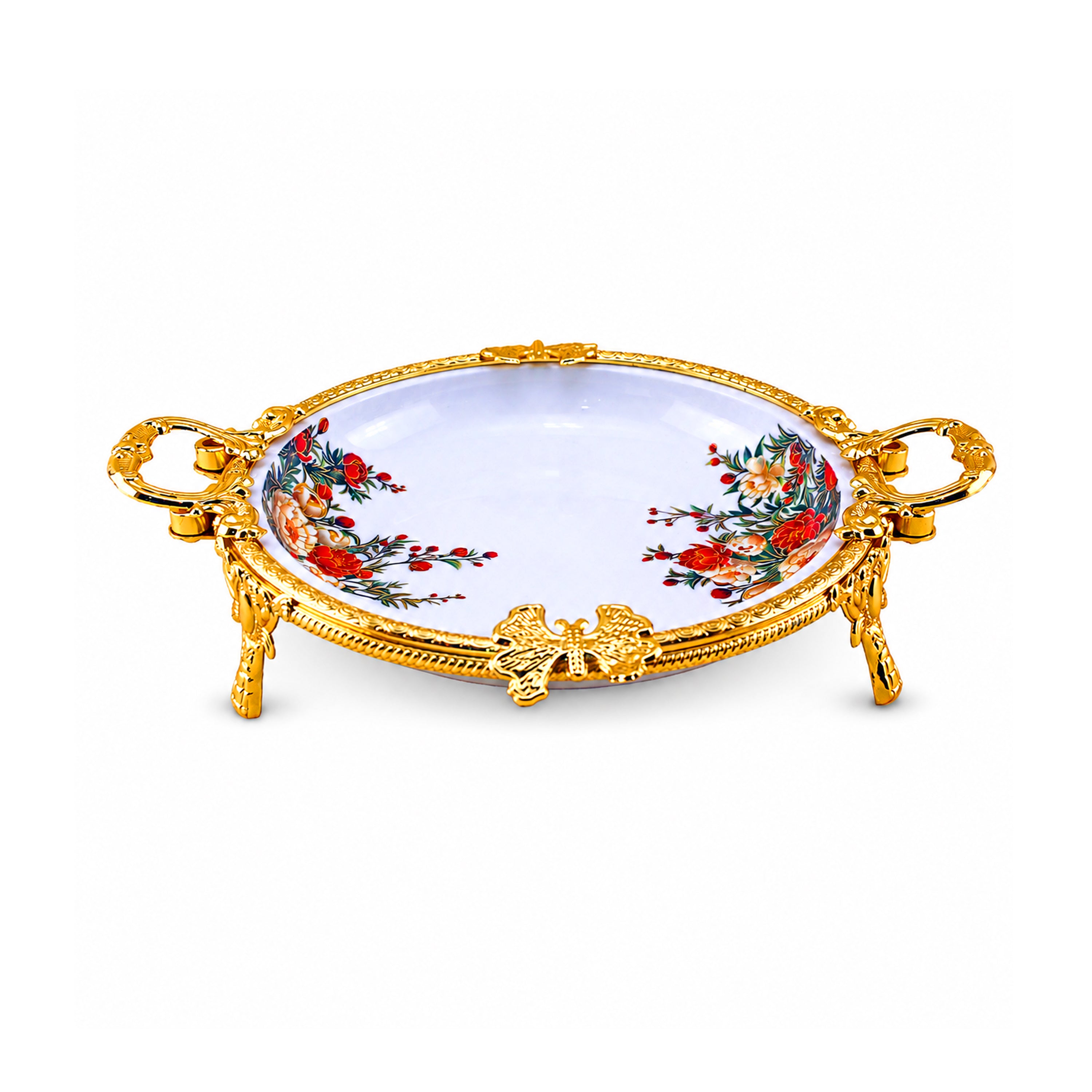 Brilliant Porcelain Oval Serving Dish - Red Flower - 10 Inch