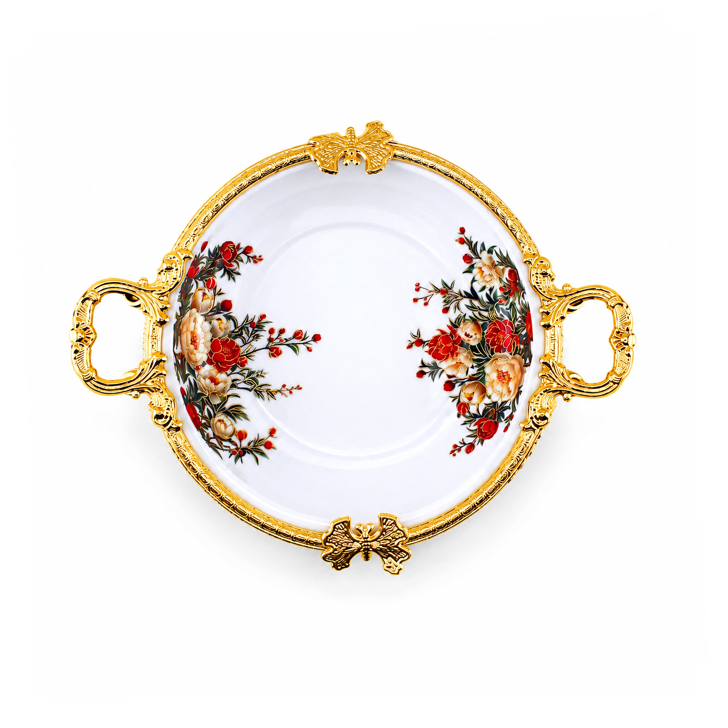 Brilliant Porcelain Oval Serving Dish - Red Flower - 10 Inch