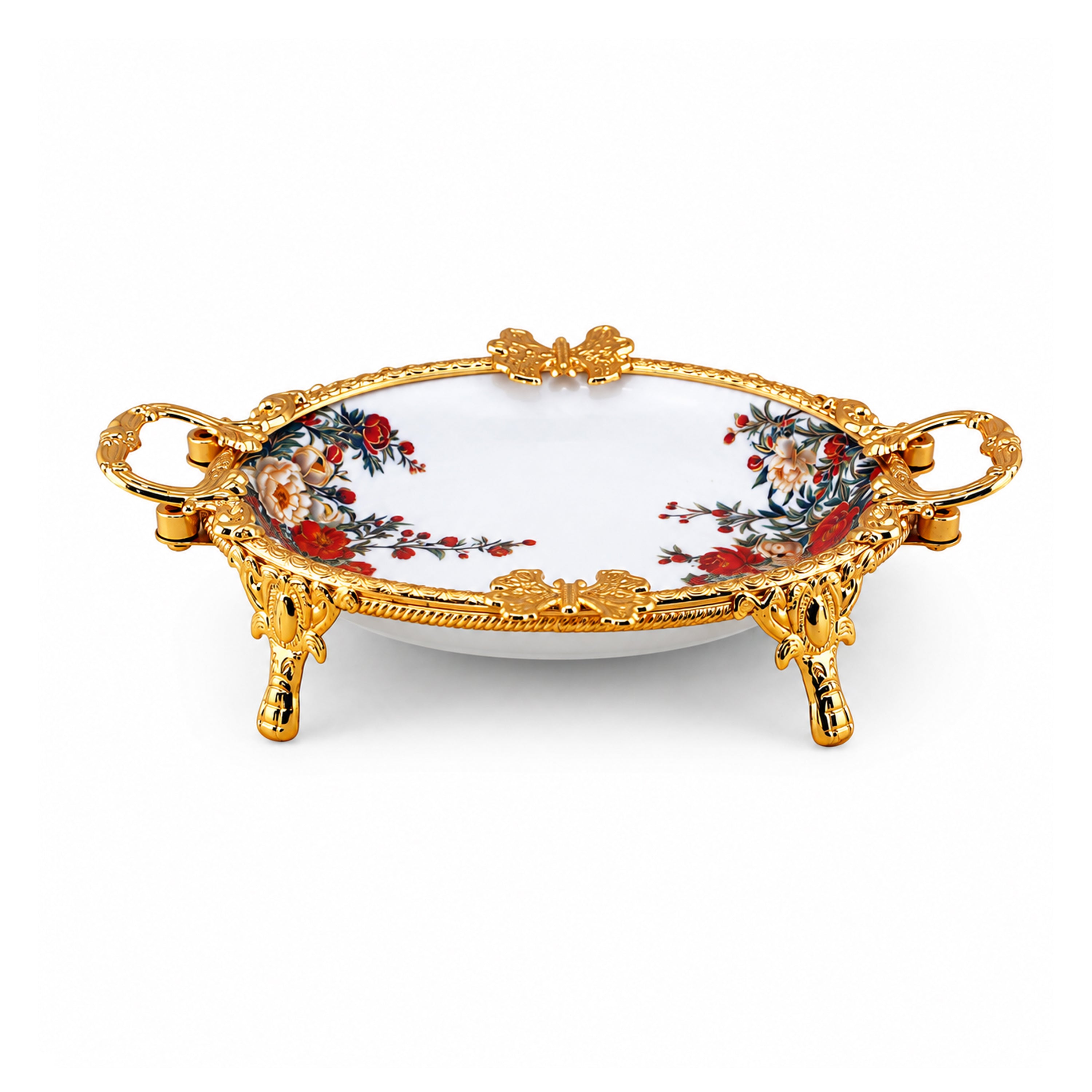 Brilliant Porcelain Oval Serving Dish - Red Flower - 10 Inch