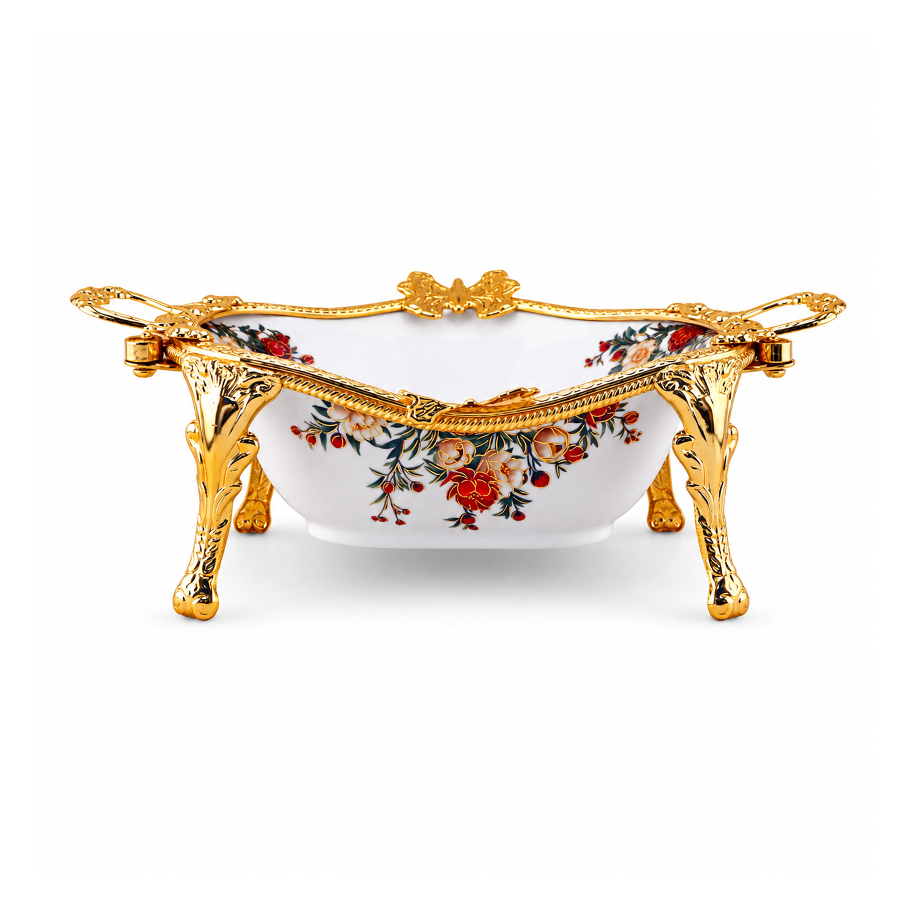 Brilliant Porcelain Wavy Oval Serving Dish - Red Flower - 12.5 Inch