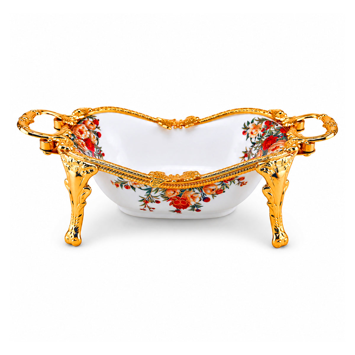 Brilliant Porcelain Wavy Oval Serving Dish - Red Flower - 12.5 Inch