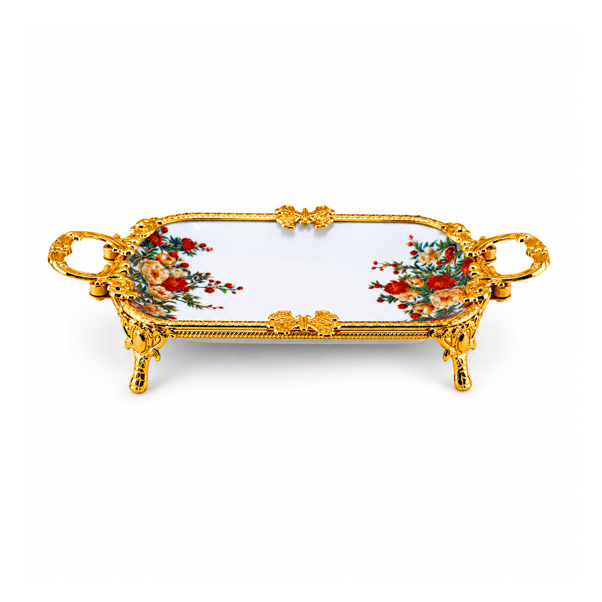 Brilliant Porcelain Rectangular Serving Dish – Red Flower Elegance, 12.5 Inch
