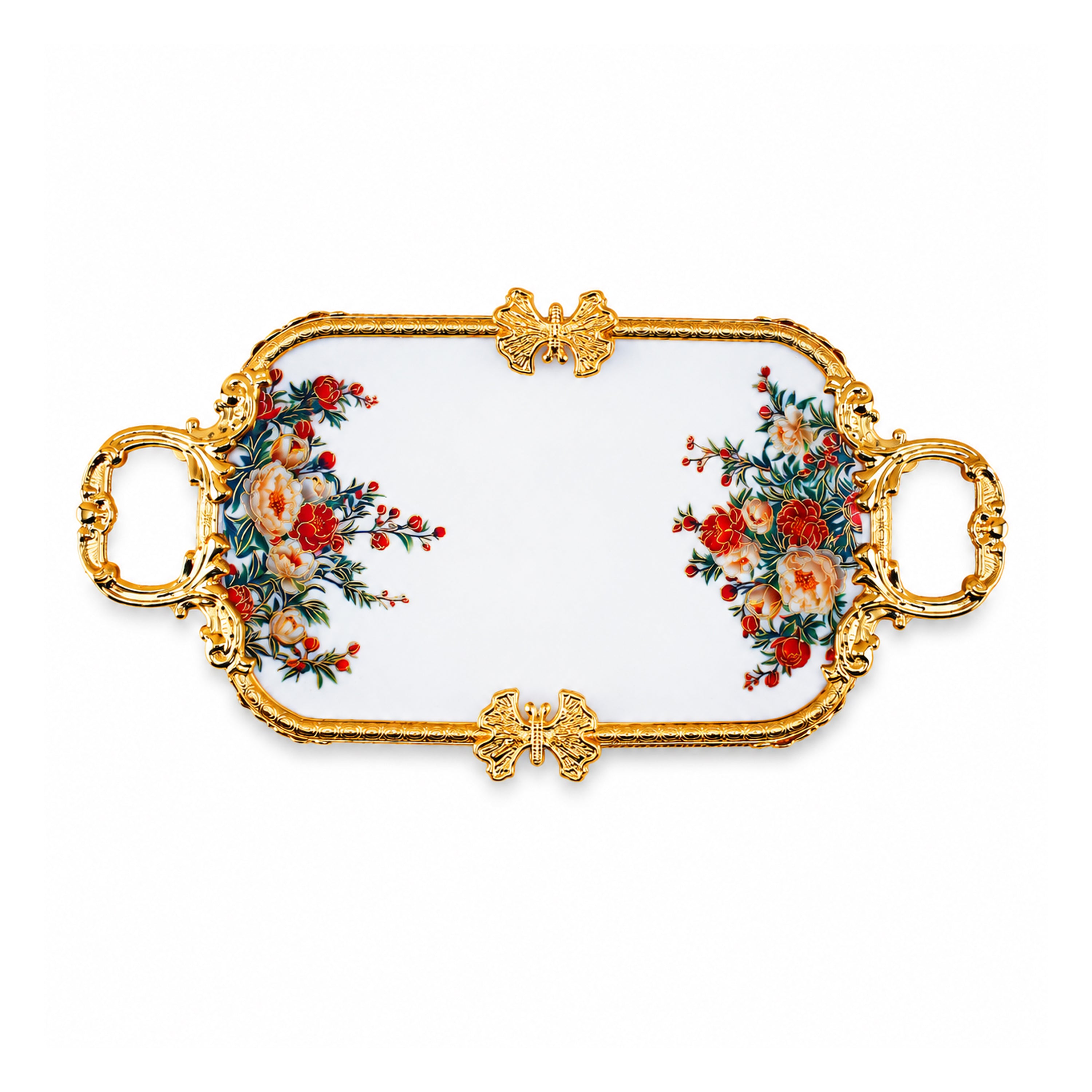 Brilliant Porcelain Rectangular Serving Dish – Red Flower Elegance, 12.5 Inch