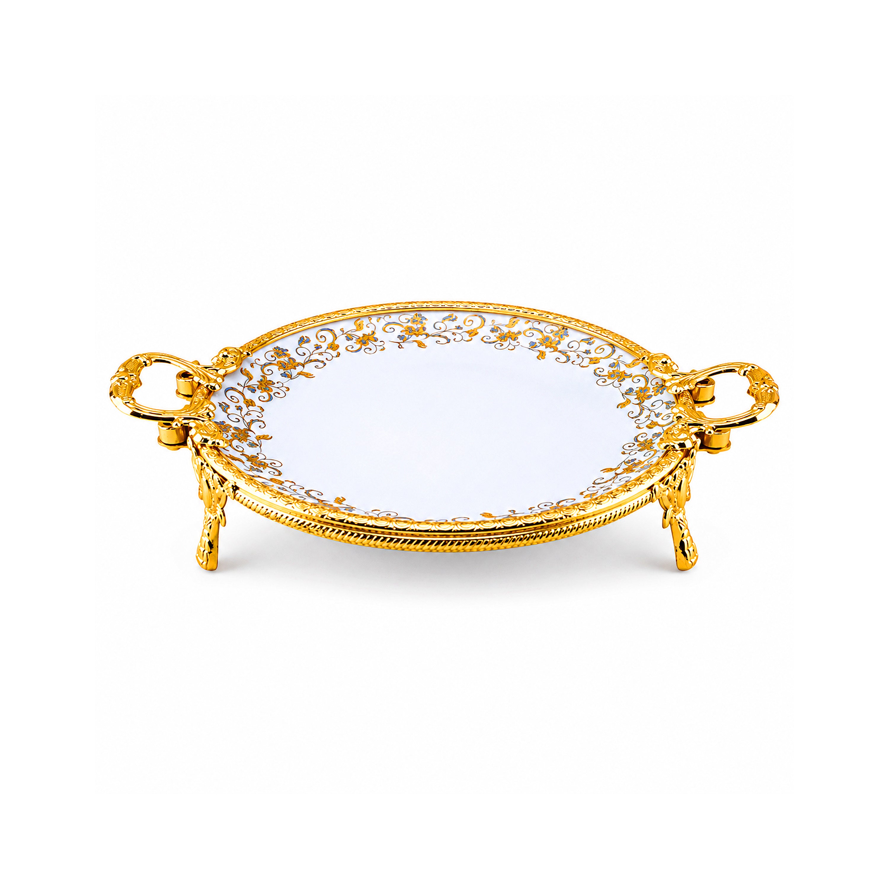 Brilliant Porcelain Round Serving Dish - Golden Flower - 10.5 Inch