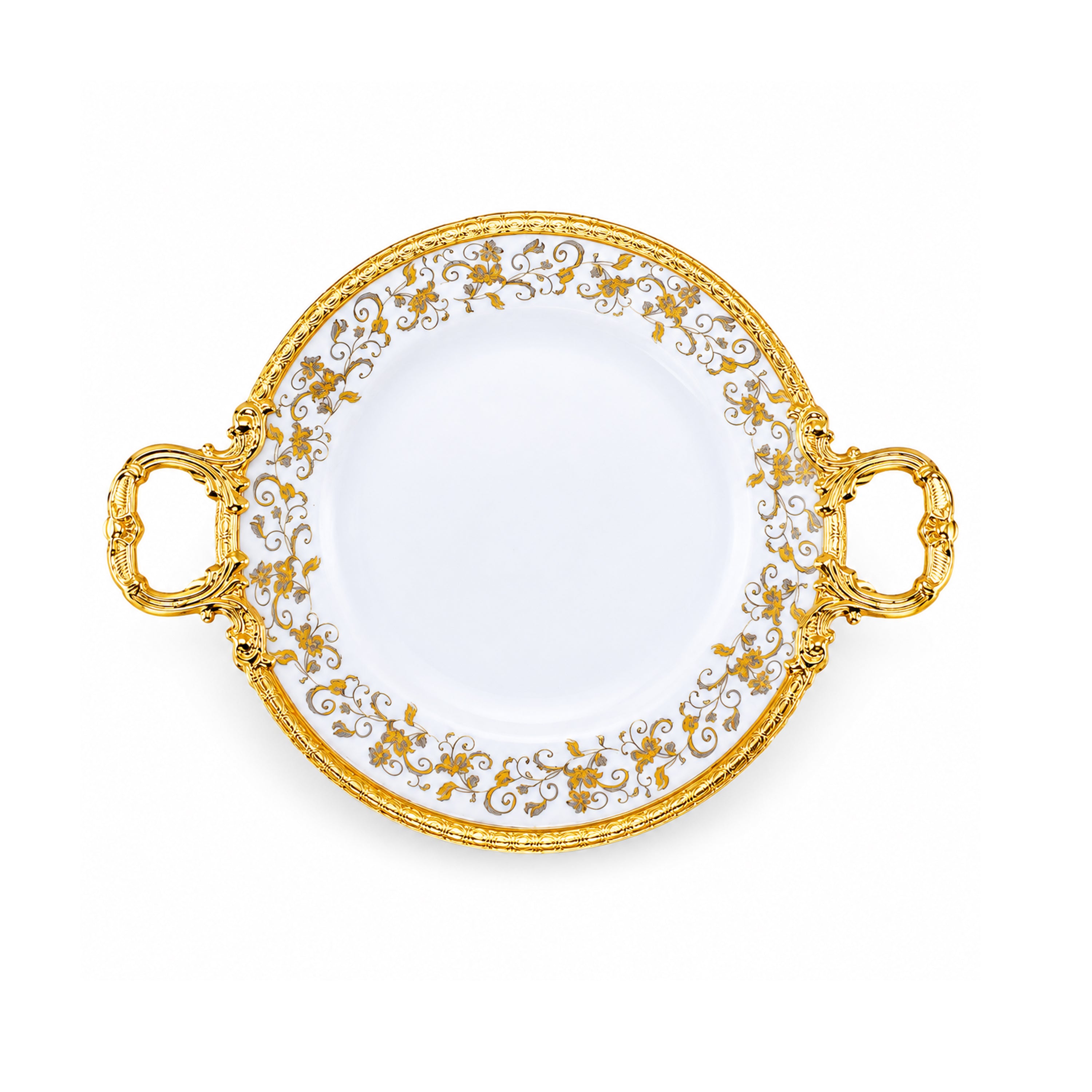 Brilliant Porcelain Round Serving Dish - Golden Flower - 10.5 Inch