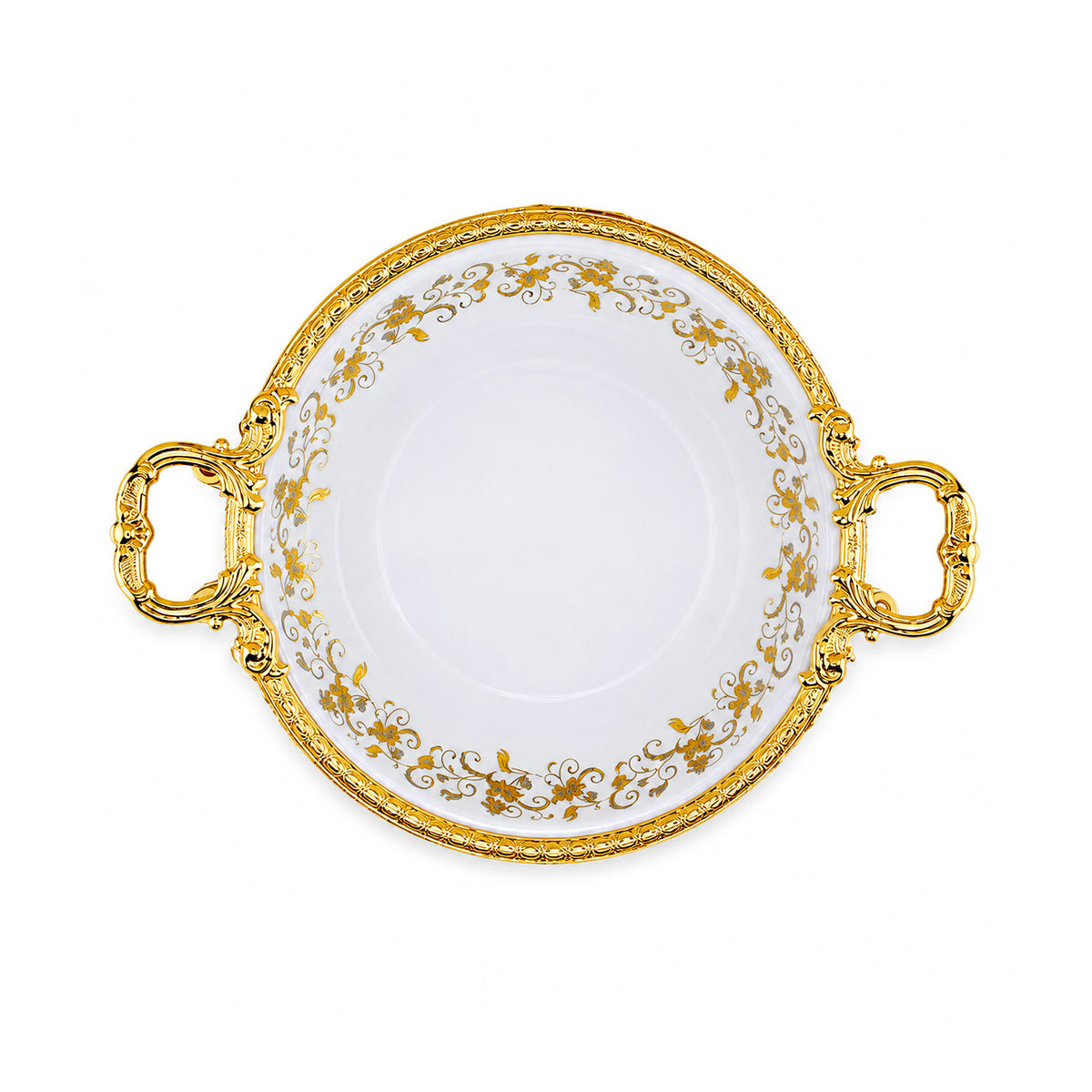 Brilliant Porcelain Round Serving Dish – Golden Flower Elegance, 10.5 Inch