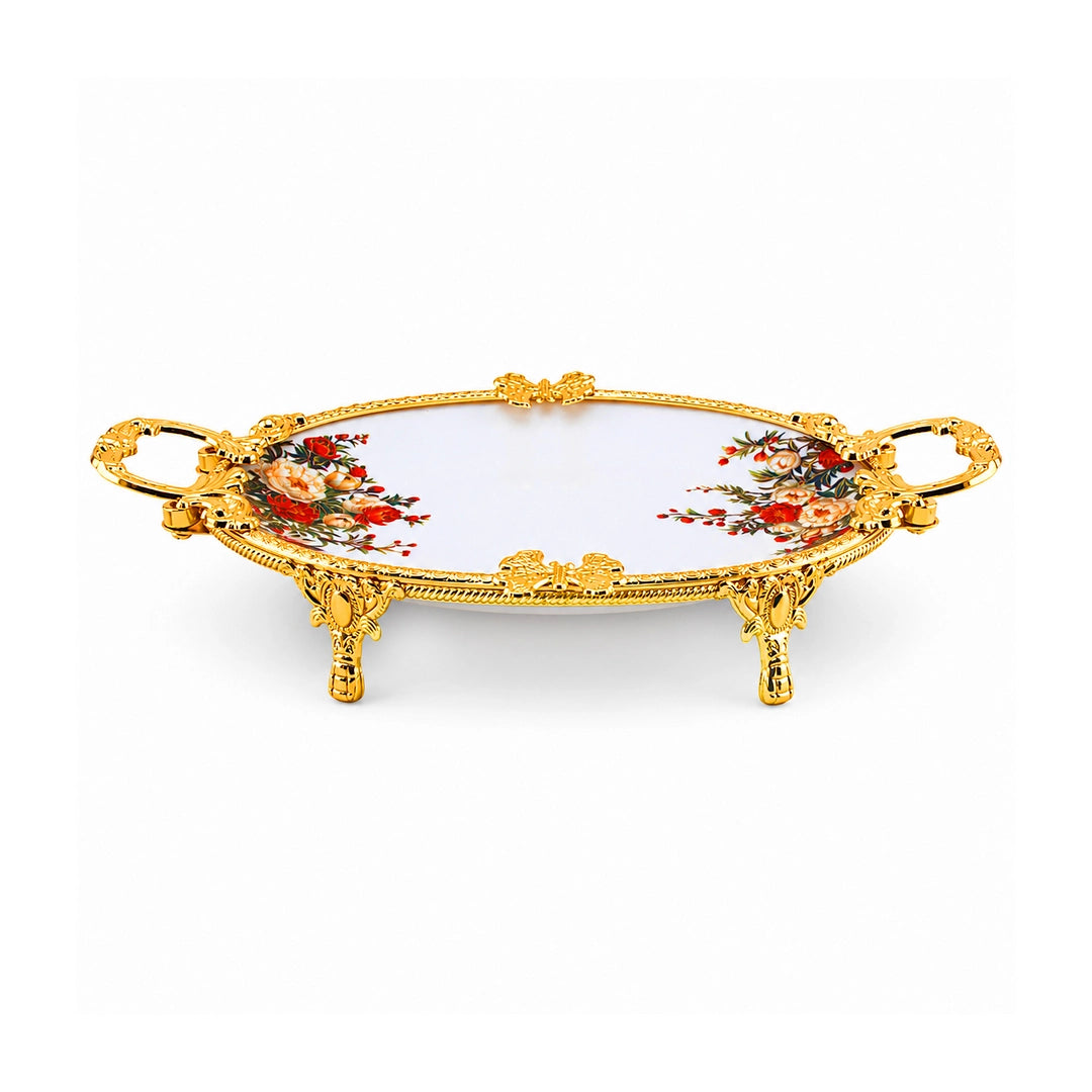 Brilliant Porcelain Oval Serving Dish | Red Flower | 13 Inch