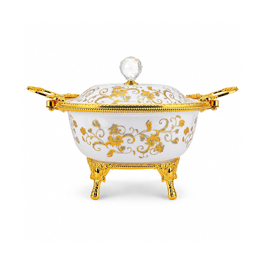 Brilliant Porcelain Square Serving Bowl | Golden Flower |10 Inch