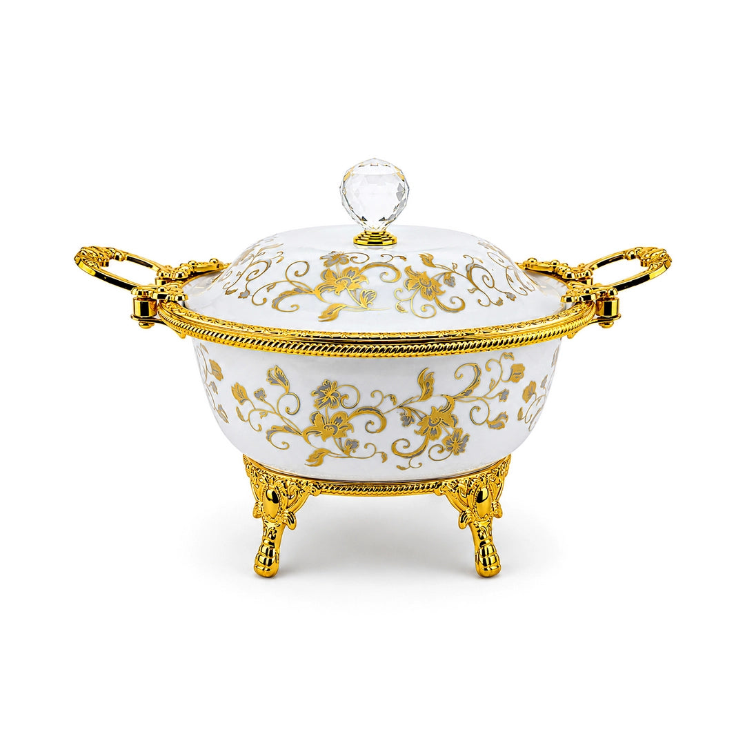 Brilliant Porcelain Square Serving Bowl | Golden Flower |10 Inch
