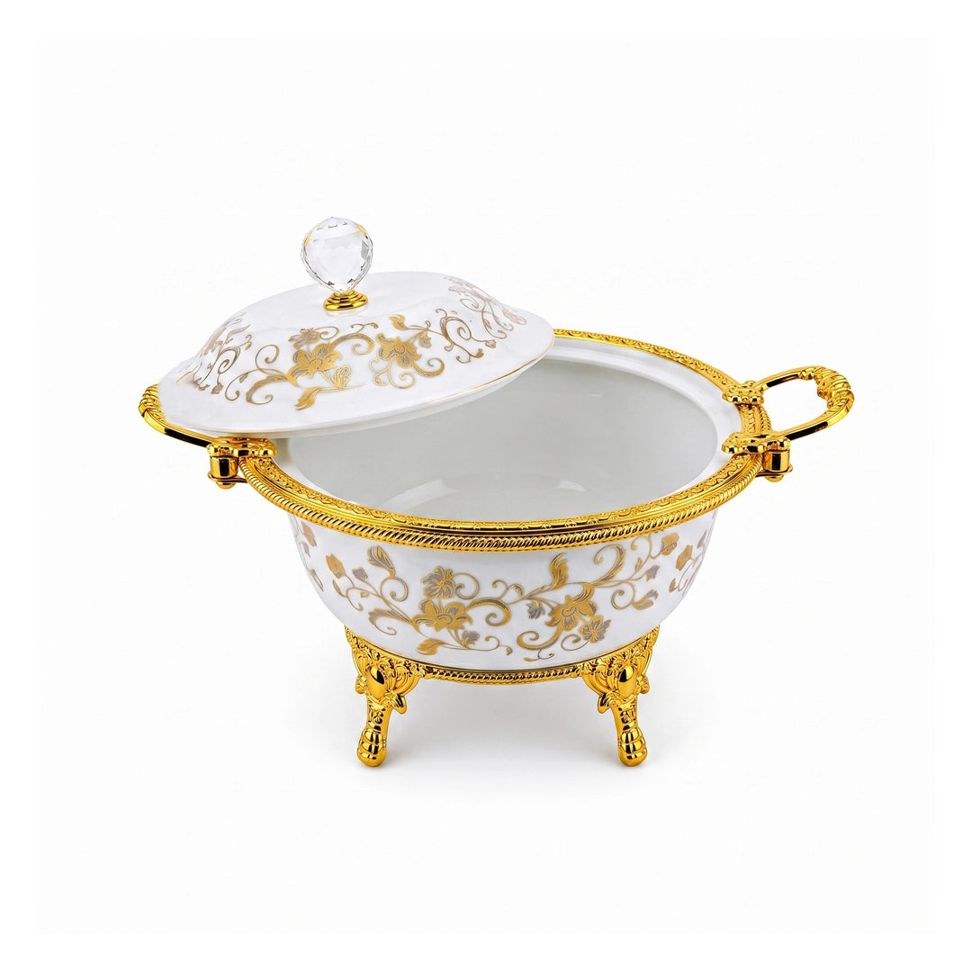 Brilliant Porcelain Square Serving Bowl | Golden Flower |10 Inch
