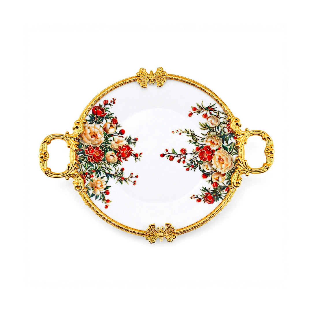 Brilliant Porcelain Oval Serving Dish | Red Flower | 13 Inch