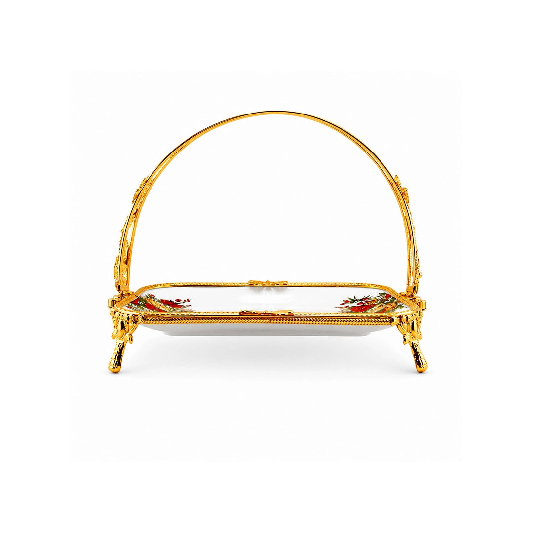 Brilliant Porcelain Rectangular Serving Dish | Red Flower | 13 Inch