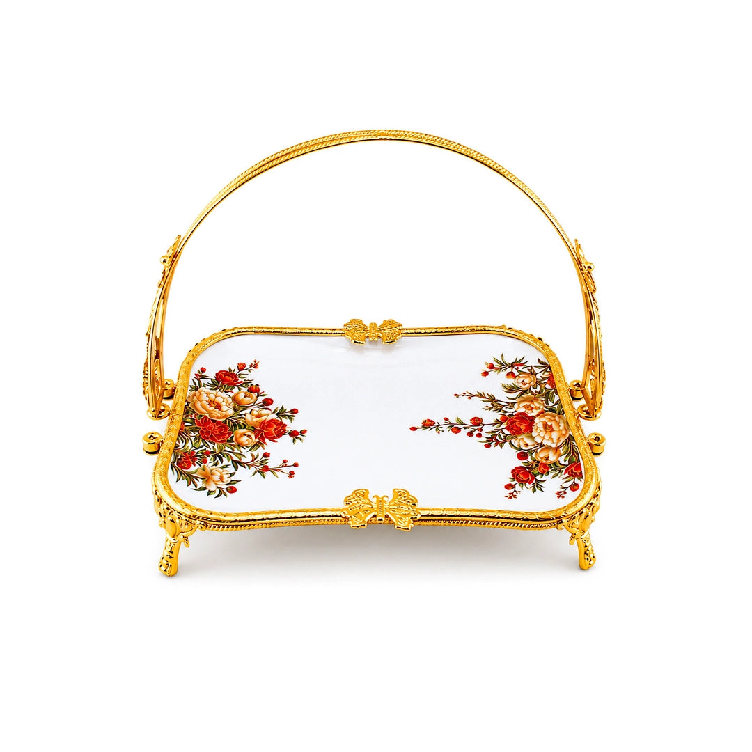 Brilliant Porcelain Rectangular Serving Dish | Red Flower | 13 Inch