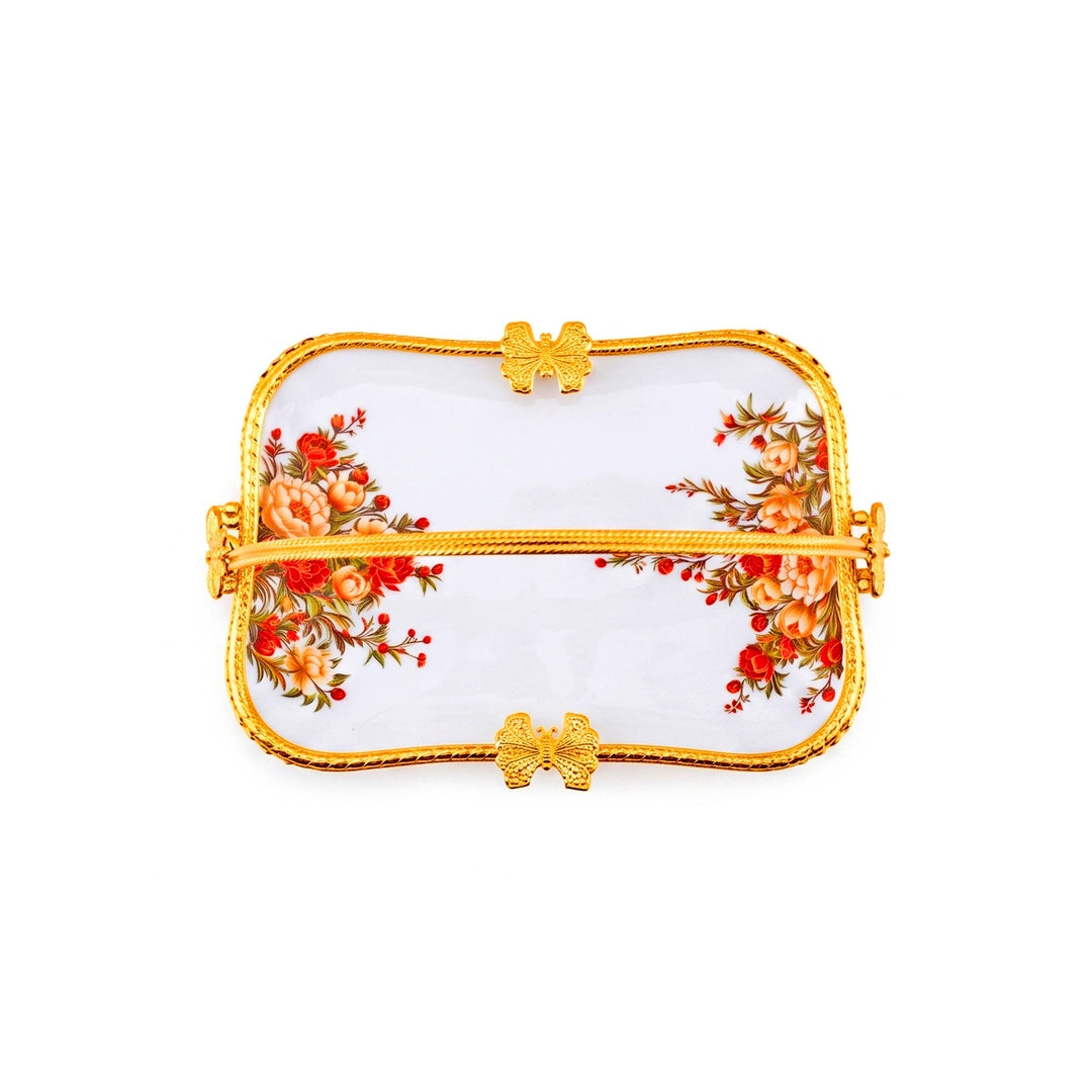 Brilliant Porcelain Rectangular Serving Dish | Red Flower | 13 Inch