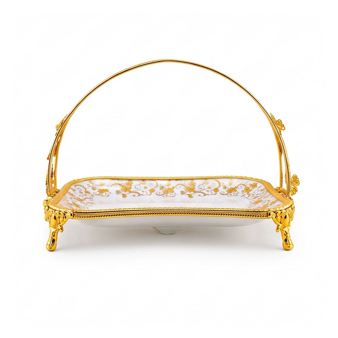 Brilliant Porcelain Rectangular Serving Dish | Golden Flower | 13 Inch