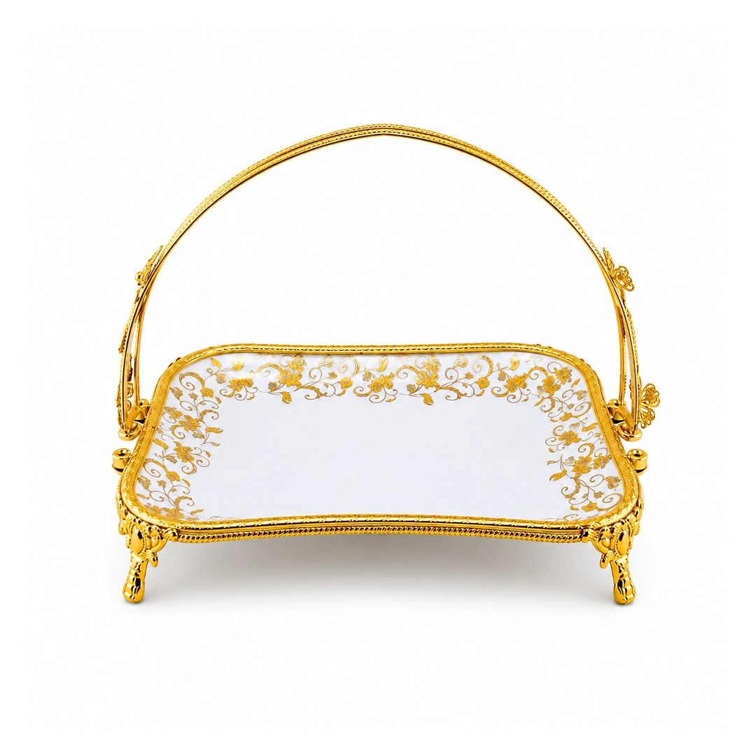 Brilliant Porcelain Rectangular Serving Dish | Golden Flower | 13 Inch