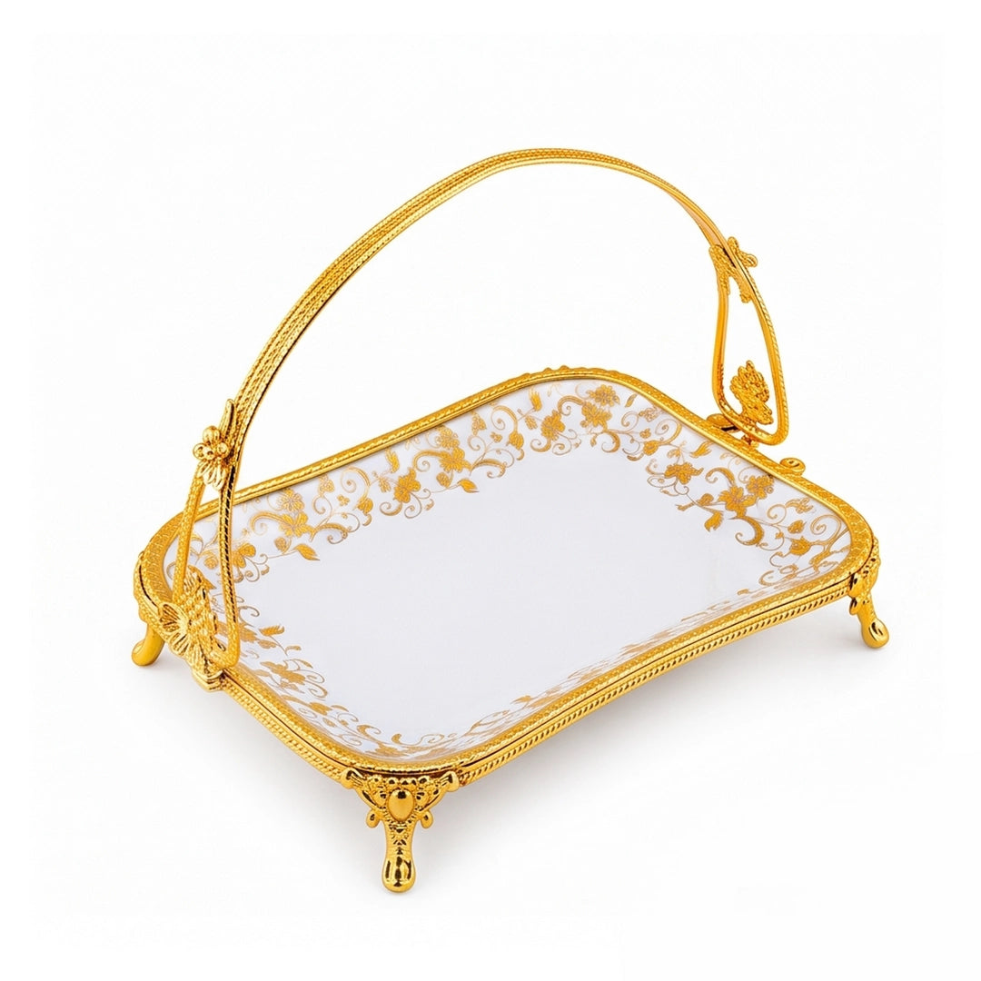 Brilliant Porcelain Rectangular Serving Dish | Golden Flower | 13 Inch