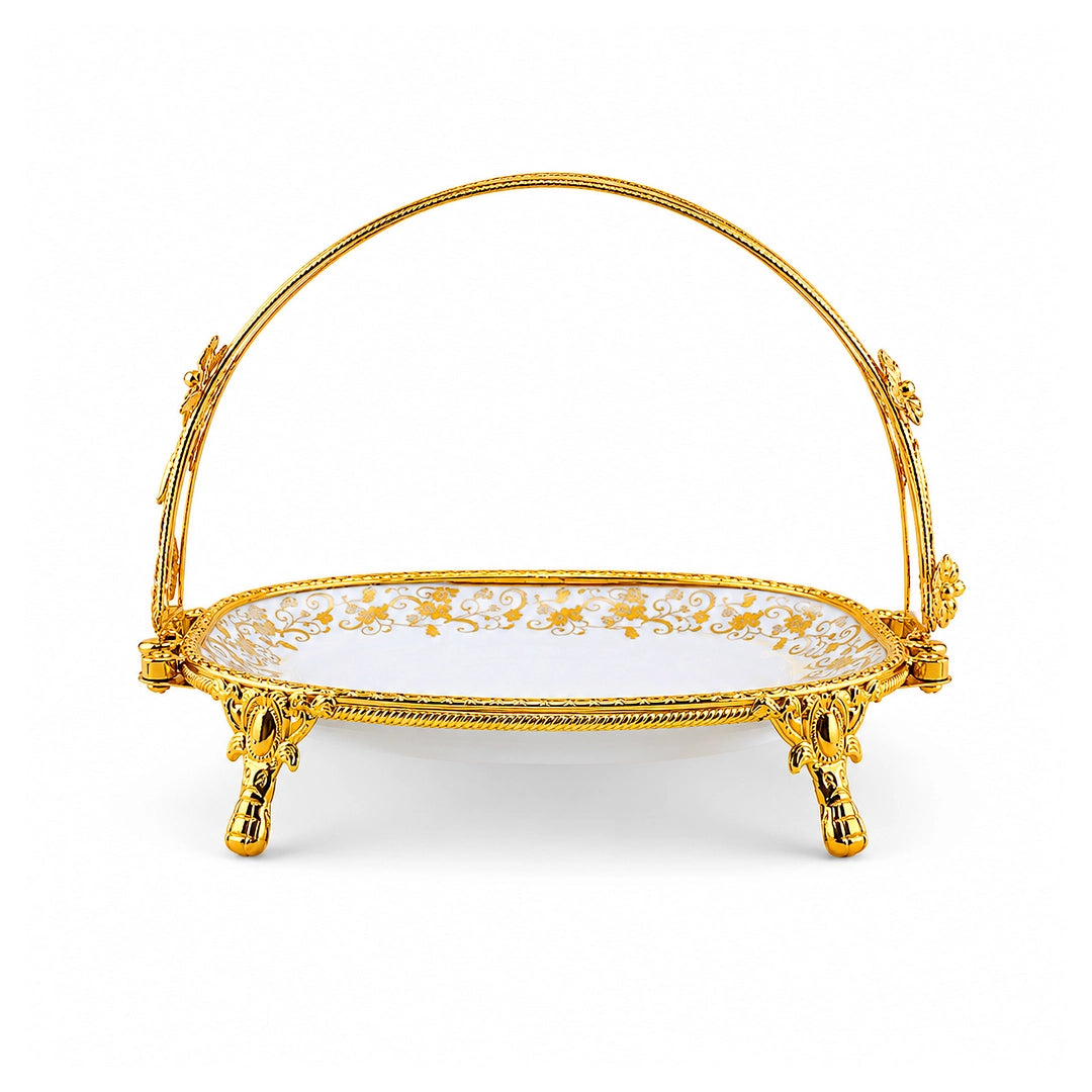 Brilliant Porcelain Oval Serving Dish | Golden Flower | 13 Inch