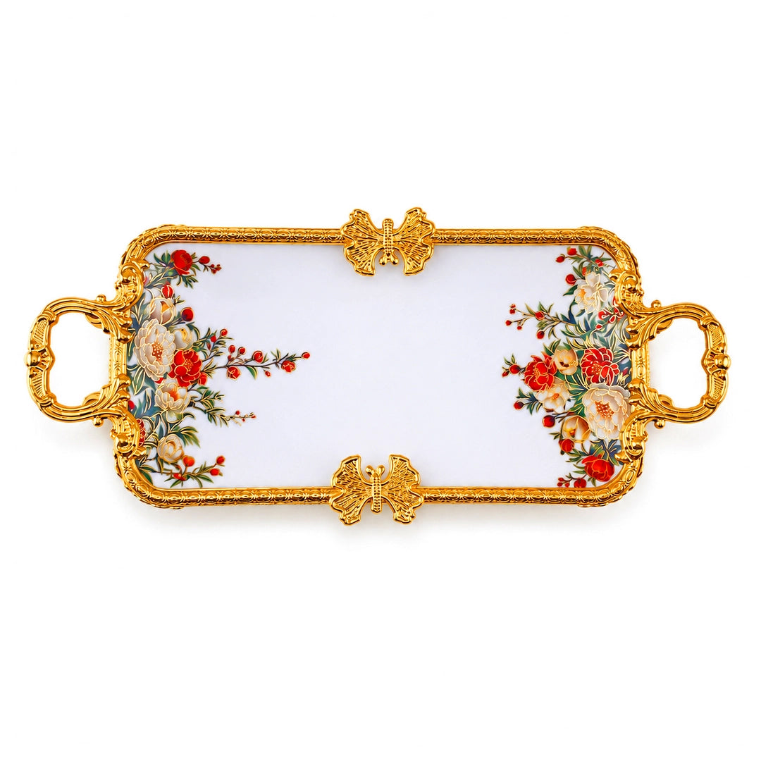 Brilliant Porcelain Rectangular Serving Dish | Red Flower | 12 Inch
