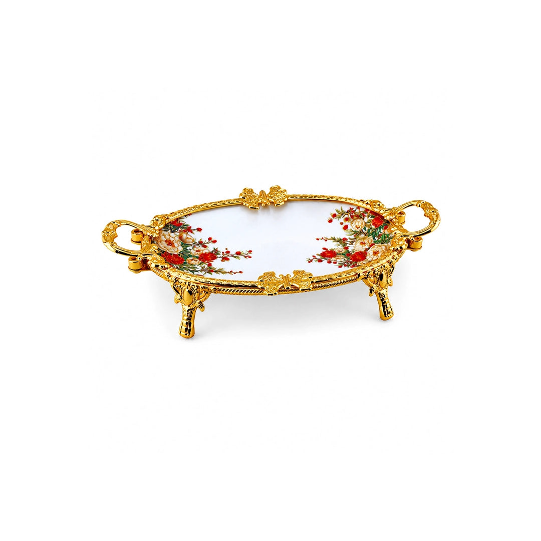 Brilliant Porcelain Oval Serving Dish | Red Flower | 10 Inch