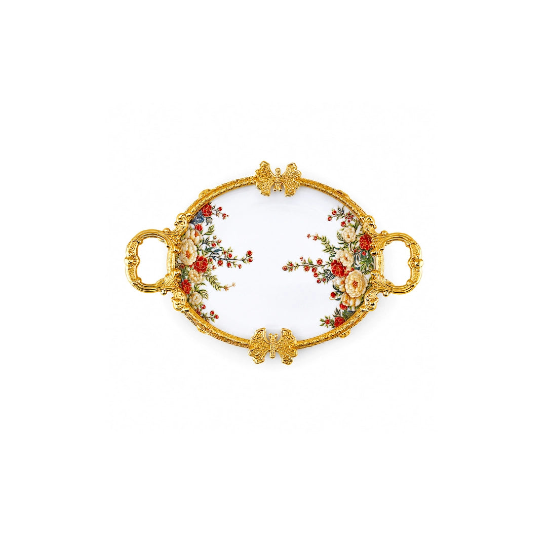 Brilliant Porcelain Oval Serving Dish | Red Flower | 10 Inch