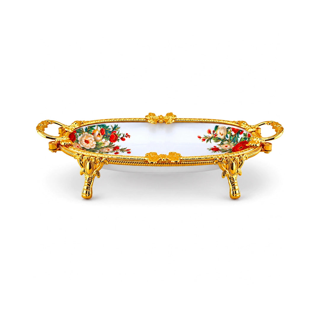 Brilliant Porcelain Oval Serving Dish | Red Flower | 13.5 Inch