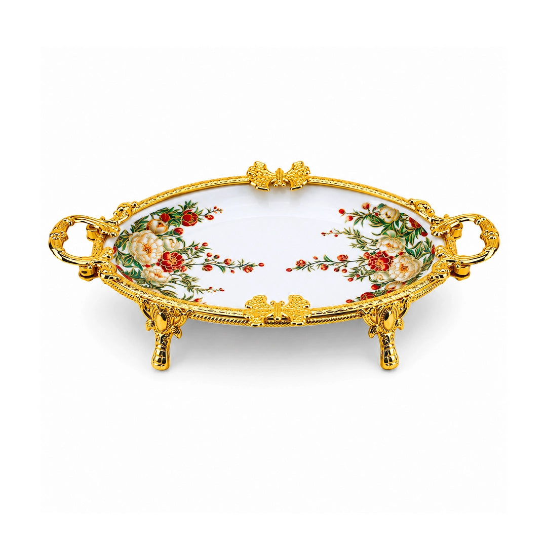 Brilliant Porcelain Oval Serving Dish | Red Flower | 13.5 Inch