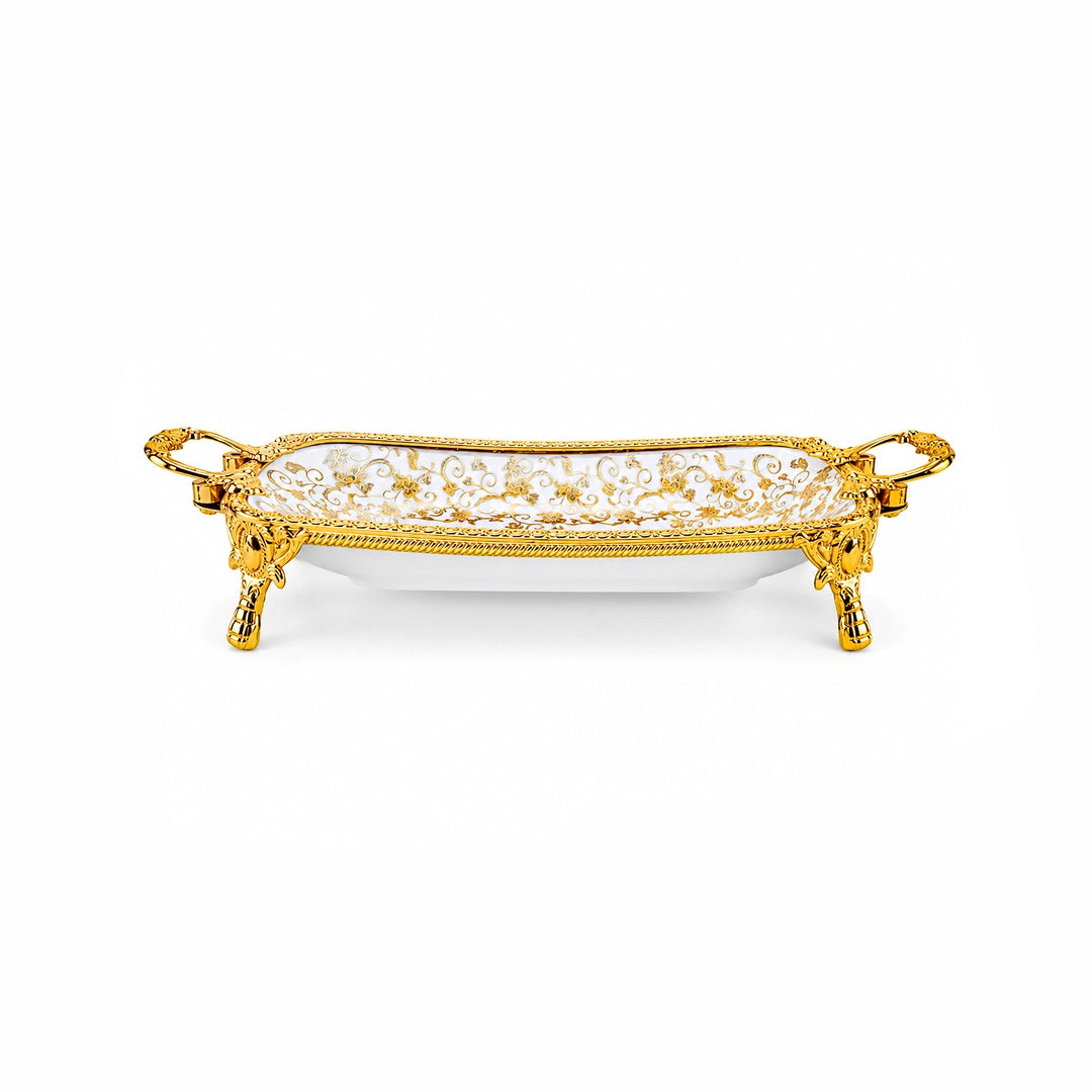Brilliant Porcelain Rectangular Serving Dish | Golden Flower | 12 Inch