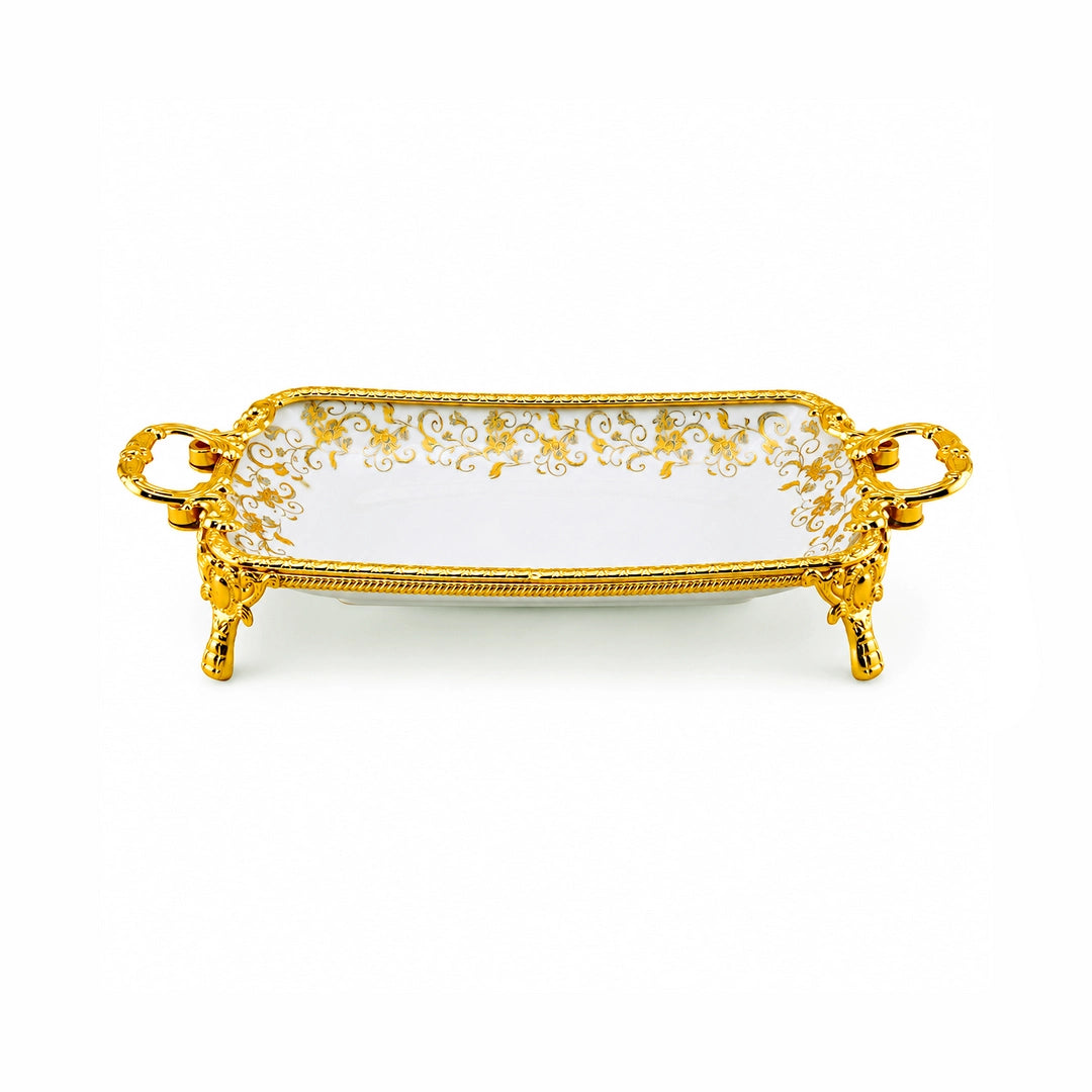Brilliant Porcelain Rectangular Serving Dish | Golden Flower | 12 Inch