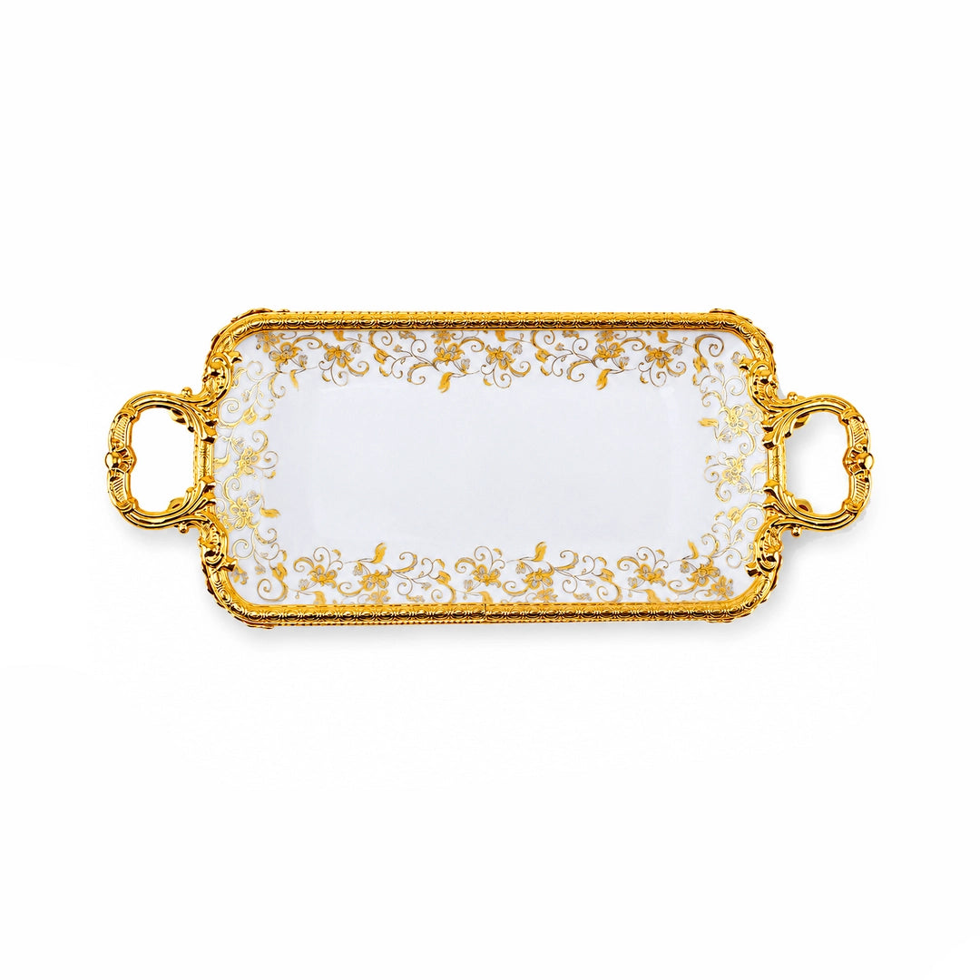 Brilliant Porcelain Rectangular Serving Dish | Golden Flower | 12 Inch