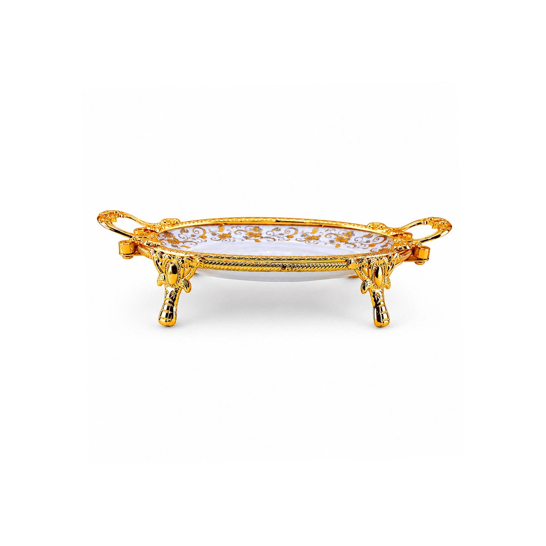 Brilliant Porcelain Oval Serving Dish | Golden Flower | 10 Inch