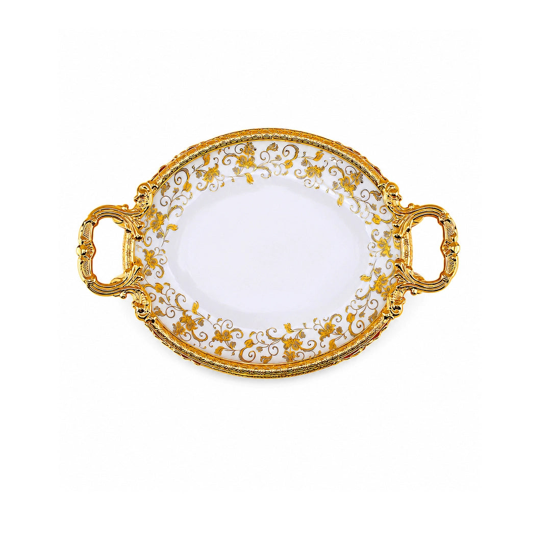 Brilliant Porcelain Oval Serving Dish | Golden Flower | 10 Inch