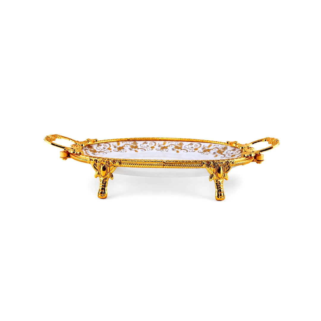 Brilliant Porcelain Oval Serving Dish | Golden Flower | 13 Inch