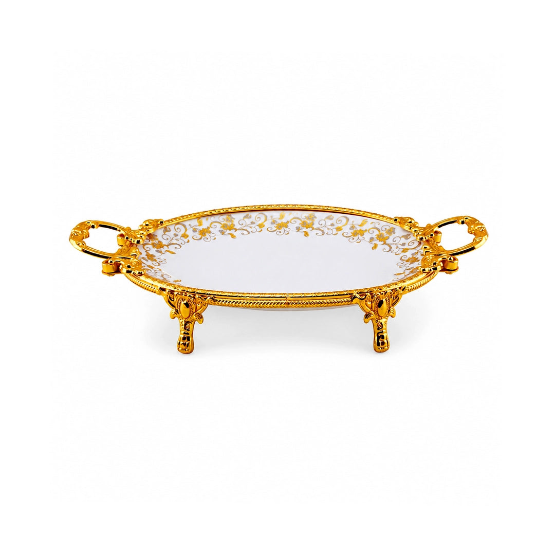 Brilliant Porcelain Oval Serving Dish | Golden Flower | 13 Inch